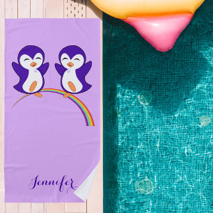 Serviette De Plage Pingouins mous sur arc-en-ciel
