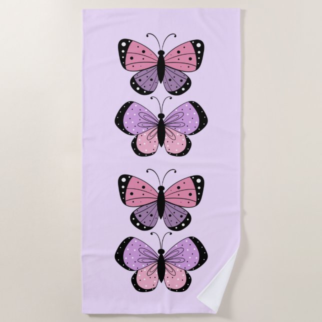 Serviette De Plage Pink and Purple Butterfly  (Devant)