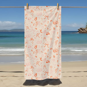 Serviette De Plage Pink and Red Sketch Bachelorette Week-end Party