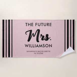 Serviette De Plage Pink Black Future Mme Nom Bachelorette Party
