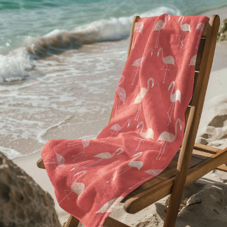 Serviette De Plage Pink Coral Red Flamingo Pattern Personalized