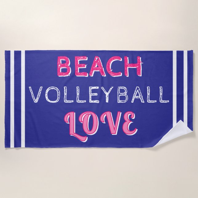 Serviette De Plage Pink Deep Blue Beach Volleyball Love (Devant)
