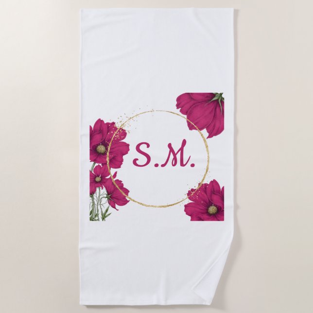 Serviette De Plage Pink Floral Gold Circle Beach Towel (Devant)