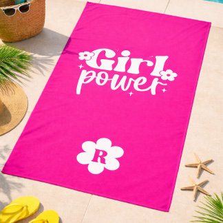 Serviette De Plage Pink Girl Power Monogram Beach Towel