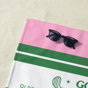 Serviette De Plage Pink & Green Striped cadeau rétro personnalisé