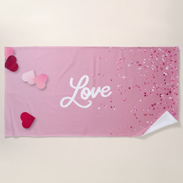 Serviette De Plage Pink Love Heart Beach Towel  (Devant)