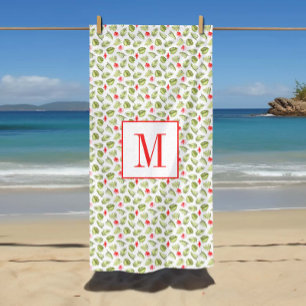 Serviette De Plage Pink Monogramme Tropical Palm Feuille Motif