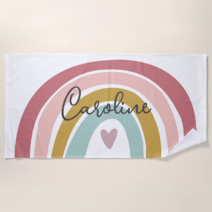 Serviette De Plage Pink Pastel Boho Rainbow Name Beach Towne