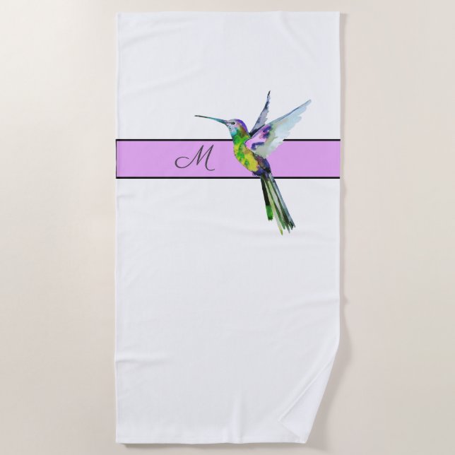 Serviette De Plage Pink Purple Hummingbird Monogramme initial (Devant)