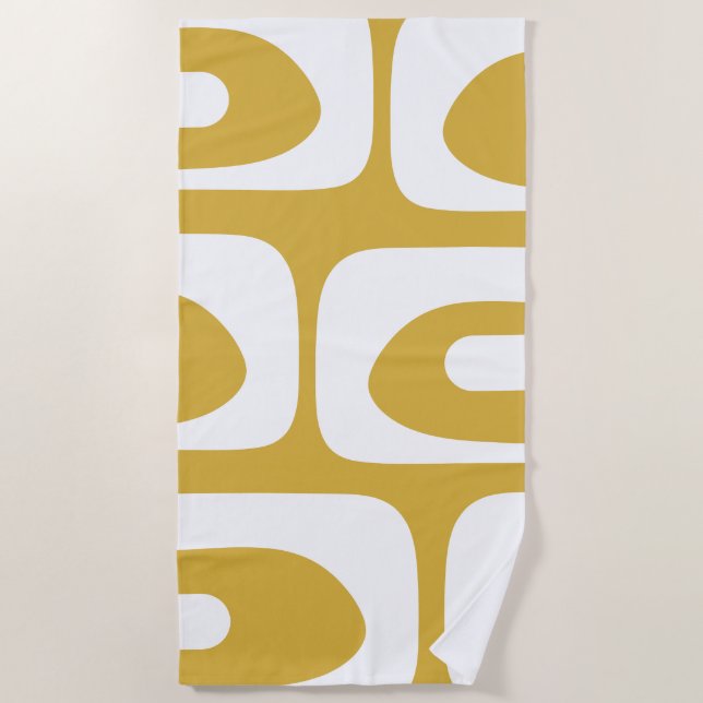 Serviette De Plage Piquet moderne du siècle Abstrait moutarde & blanc (Devant)
