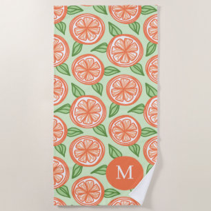 Serviette De Plage Piscine motif orange d'agrumes monogramme