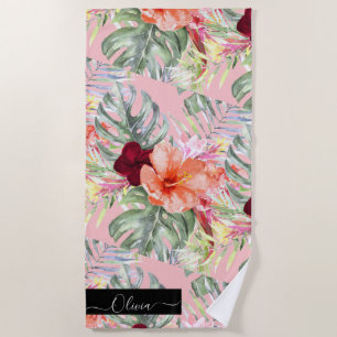Serviette De Plage PixDezines Aquarelle Tropical Paradise Fleurs