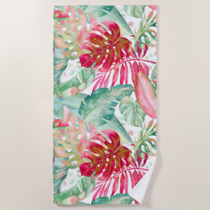 SERVIETTE DE PLAGE PIXDEZINES CHRISTMAS ROUGE TROPICAL FOLIS