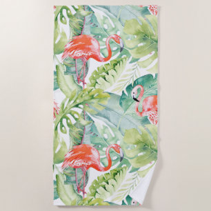 SERVIETTE DE PLAGE PIXDEZINES FLAMANTS ROSES ROSES FOLIAGE TROPICAL