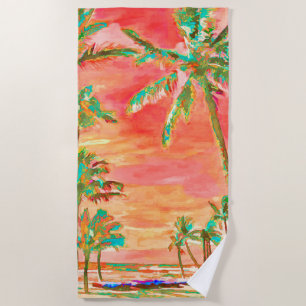Serviette De Plage PixDezines Vintage Hawaiian Beach/Coral Orange