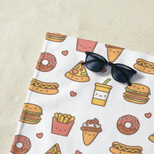 Serviette De Plage Pizza Burger Frites Soda Glace Hot Dog Mignon