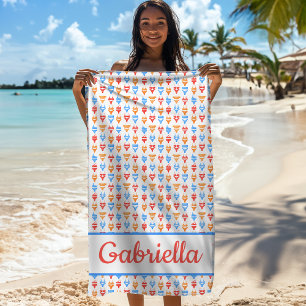 Serviette De Plage Plage amusante, Pool Party Chic Nom personnalisé C
