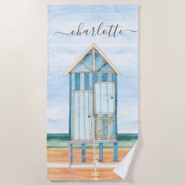 Serviette De Plage Plage aquarelle personnalisée Beach Hut Beach