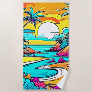 Serviette De Plage Plage au coucher de soleil tropical vibrant