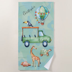 Serviette De Plage Plage Aventure Monogramme Camion Animaux