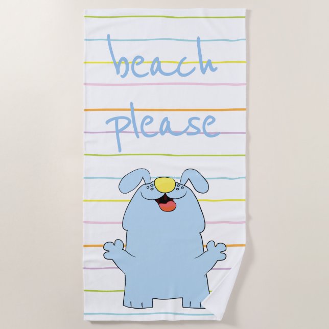 Serviette De Plage Plage Chien bleu "Plage S'il vous plaît" (Devant)