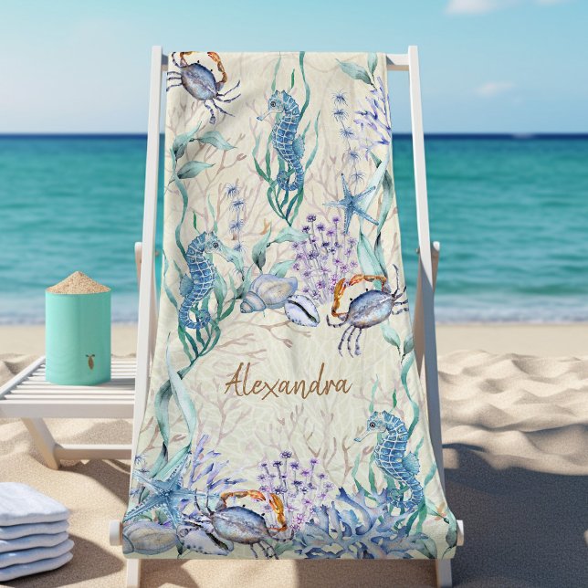 Serviette De Plage Plage côtière Vie marine Personnalisée (Créateur téléchargé)