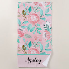 Serviette De Plage Plage d'aquarelle fleurie