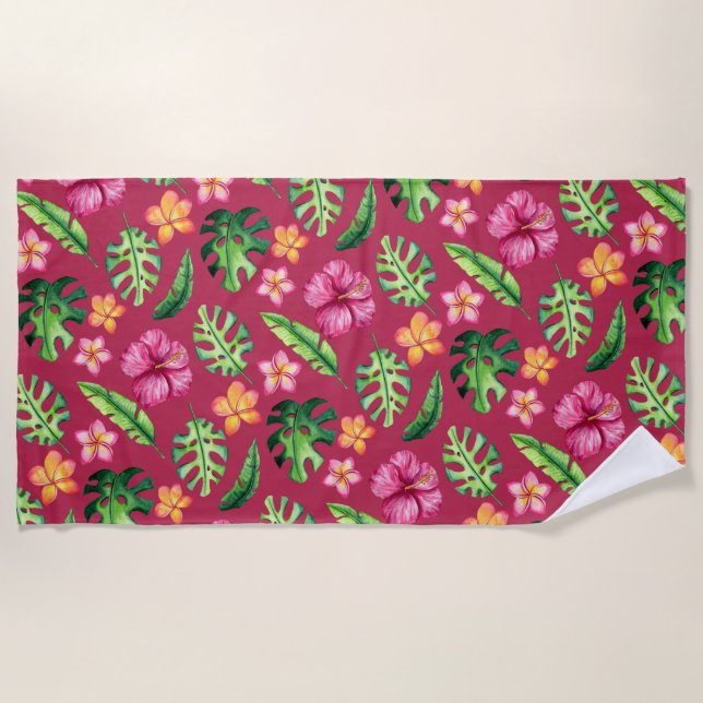 Serviette De Plage Plage d'été à motif floral hibiscus tropical (Devant)