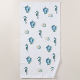 Serviette De Plage Plage GTowel - Coquillages marins et hippocampes