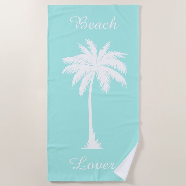 Serviette De Plage Plage Lover Palm Tree Bleu Blanc Plage Serviette (Devant)