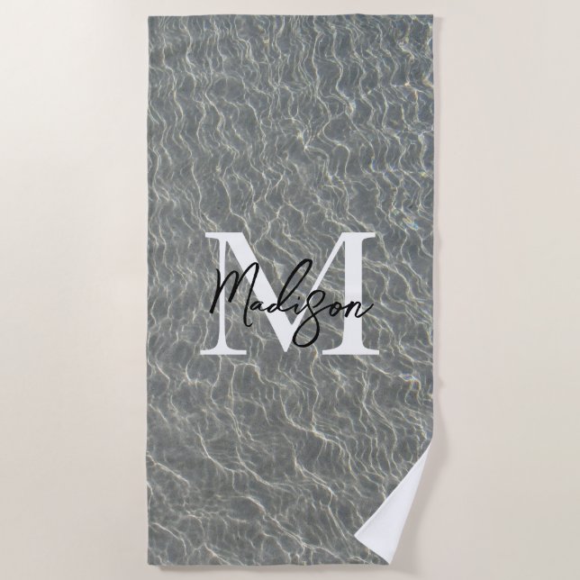 Serviette De Plage Plage Océan Eau Ripples & Sable Monogramme (Devant)