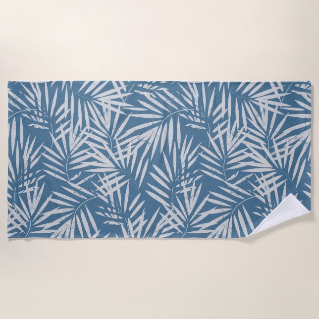 Serviette De Plage Plage Palm Feuilles en bleu (Devant)