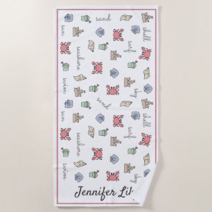 Serviette De Plage Plage personnalisée Château de sable Crabe Coquill
