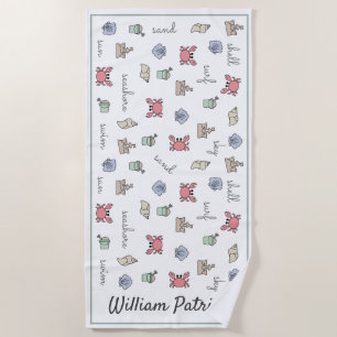 Serviette De Plage Plage personnalisée Château de sable Crabe Coquill