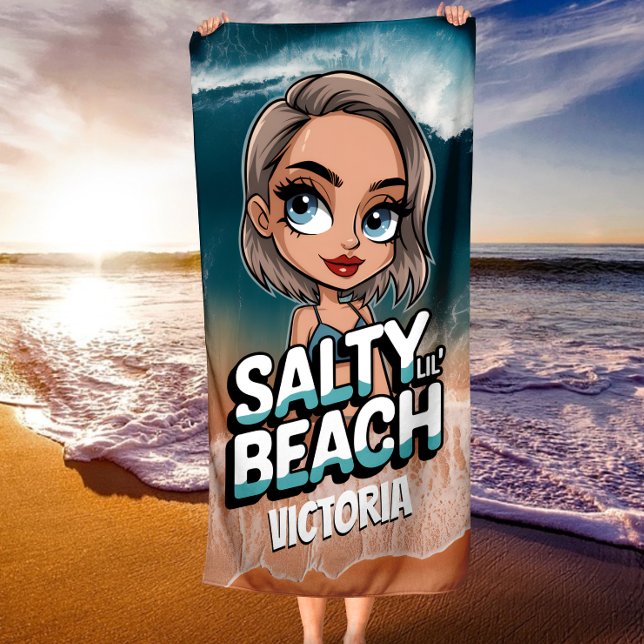 Serviette De Plage Plage salée de Lil' Personnalisé Chibi Océan Bleu (Créateur téléchargé)