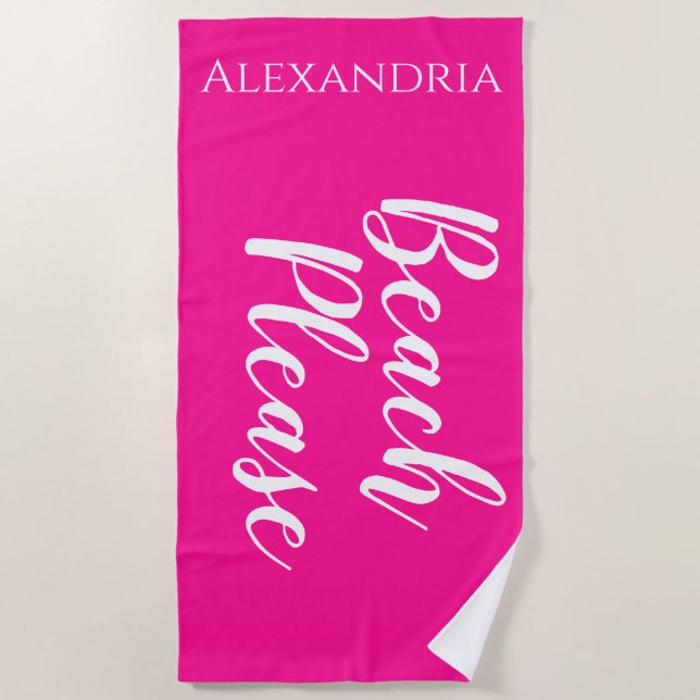 Serviette De Plage Plage S'Il Vous Plaît Personnalisé Hot Rose (Devant)