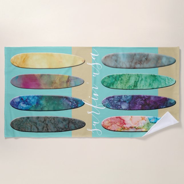 Serviette De Plage Plage Towel Surfboards dans le sable (Devant)