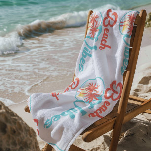 Serviette De Plage Plage Vibes coucher de soleil en Coral et Bleu