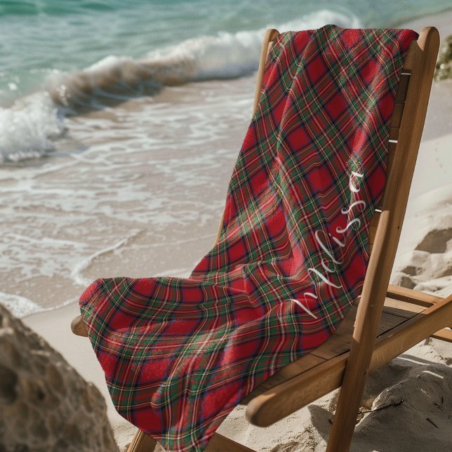 Serviette De Plage Plaid Rustic Classic Custom Stewart Tartan (Rustic Plaid Personalized Stewart Tartan Beach Towel)