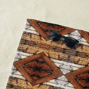 Serviette De Plage Planches de bois patiné en motif diamant multimédi