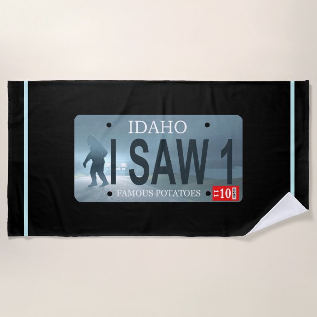 Serviette De Plage Plaque de licence Idaho "I Saw 1" Sasquatch (Devant)