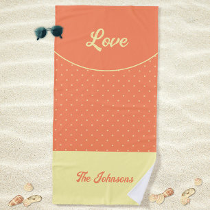 Serviette De Plage Poche Mi-Siècle Jaune Points Rétro Été Amour