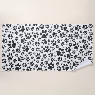 Serviette De Plage Poches de chien noir et blanc Poka Dot