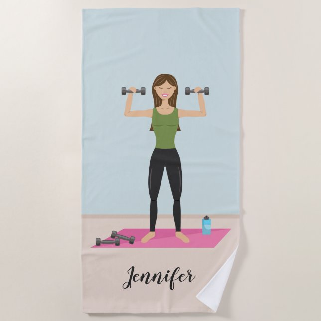 Serviette De Plage Poids de levage pour fille mignonne et nom personn (Devant)