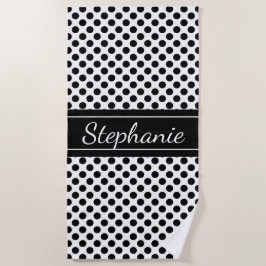 Serviette De Plage Point de polka noir et blanc personnalisé