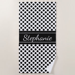 Serviette De Plage Point de polka noir et blanc personnalisé