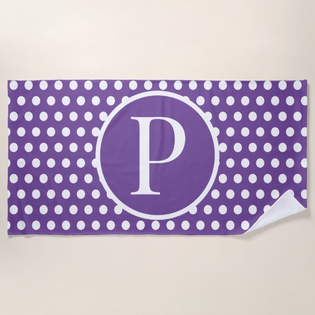 Serviette De Plage Point Polka de la lettre initiale personnalisée (Devant)