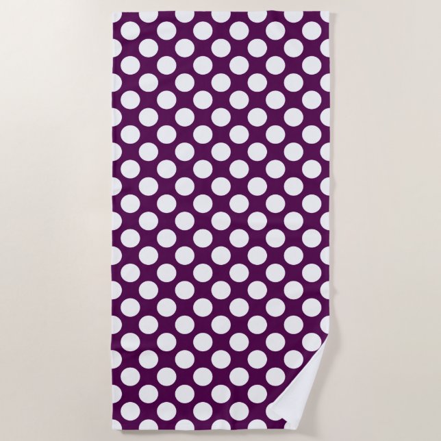 Serviette De Plage Point Polka violet et blanc contemporain (Devant)