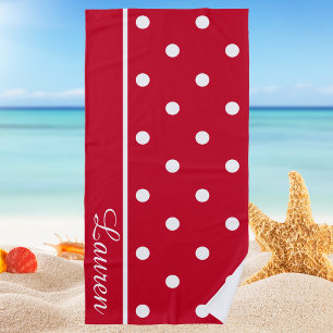 Serviette De Plage Pointe Polka Rouge & Blanc Design Moderne