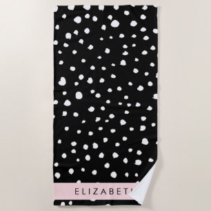 Serviette De Plage Points dalmatiens, Spots, Noir et Blanc, Votre nom